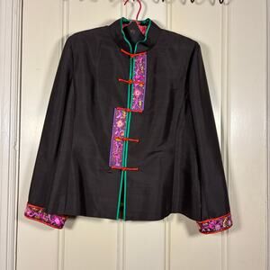 Artistic Palace Chinese Embroidered Jacket L Brown Silk Embellished NWT Lined